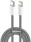 USB-кабель ColorWay Type-C - Apple Lightning (braided cotton) (PD Fast Charging 27W) 1м чорний
