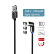 USB-кабель ColorWay USB - 3в1 (Lightning + MicroUSB + Type-C) Magnetic Rotation 540 ° 2.4а 1м чорний