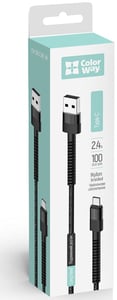 Кабель USB ColorWay USB - Type-C (nylon - long head) 2.4А 1м чорний | Фото 1