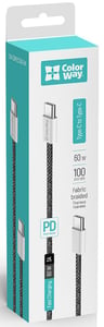 Кабель USB ColorWay Type-C - Type-C (braided cotton) (PD Fast Charging 60W) 3.0А 1м чорний | Фото 1