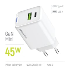 Мережевий зарядний пристрій ColorWay GaN Mini 45W PD Port PPS USB (Type-C PD + USB QC4.0) білий