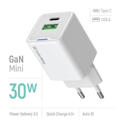 Мережевий зарядний пристрій ColorWay GaN Mini 30W PD Port PPS USB (Type-C PD + USB QC4.0) біле | Фото 1