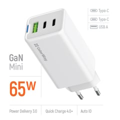 Мережевий зарядний пристрій ColorWay GaN Mini 65W PD Port PPS USB (USB-2C1A) біле | Фото 1