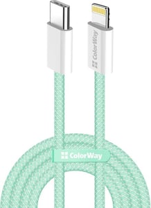 Кабель USB ColorWay Type-C - Apple Lightning (braided cotton) (PD Fast Charging 27W) 1м зелений | Фото 1