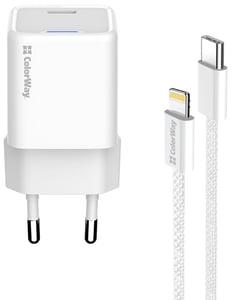 ColorWay GaN Mini 20W PD Port PPS USB-C білий cable Lightning | Фото 1