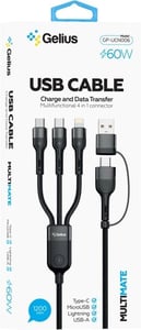 Кабель USB Gelius Multimate GP-UCN006 4in1 USB-A/Type-C to Type-C/Lightning/MicroUSB (1,2m) (60W | Фото 1