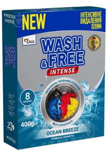 Пральний порошок WASH & FREE Intense "Океанський бриз", 400 г | Фото 1
