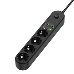 Мережевий фільтр ColorWay 4 розетки/4USB (Type-C PD20W + 3USB QC3.0) (45W) Black 2M | Фото 1