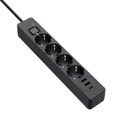 Мережевий фільтр ColorWay 4 розетки/3USB (2USB-A + 1 TYPE-C) (24W) Black 2M | Фото 1