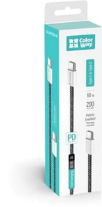 Кабель USB ColorWay Type-C - Type-C (braided cotton) (PD Fast Charging 60W) 3.0А 2м чорний | Фото 1