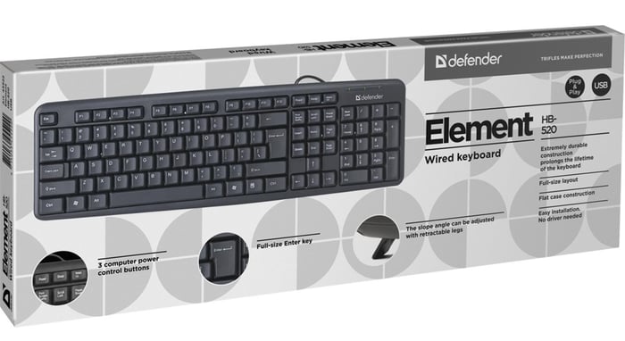 Клавиатура DEFENDER Element HB-520 B, 104+3 кнопки, UA, USB, Black (45529) | Фото 3