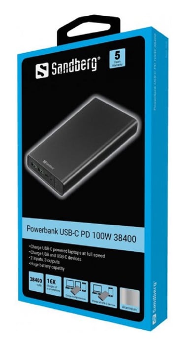Аккумулятор Sandberg 38400mAh, PD/100W, QC/3.0, inp:USB-C/Micro-USB, out:USB-A*2 (420-63) | Фото 3