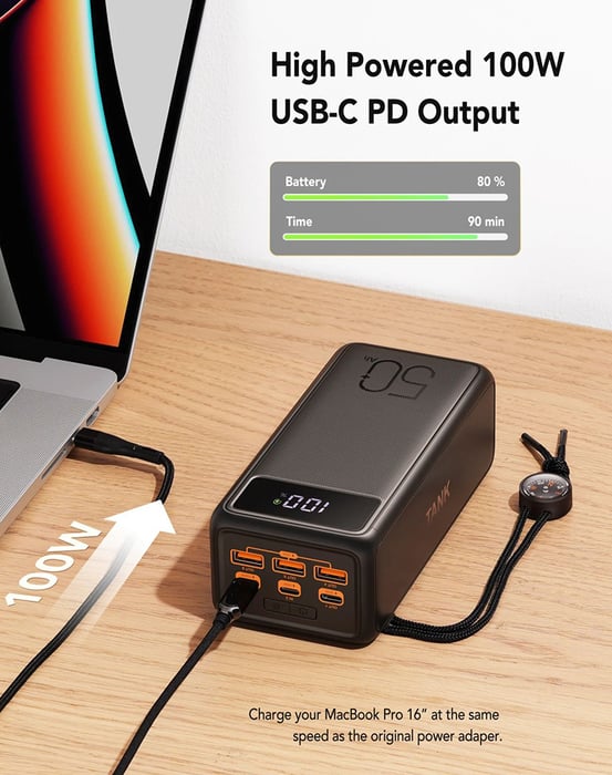 Аккумулятор VEGER Power Bank Tank Lite 56000mAh (черный) LCD Quick Charge PD130W (W5001C) | Фото 3