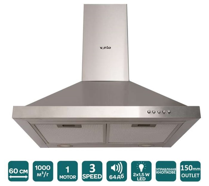Встраиваемая вытяжка Ventolux LAZIO 60 INOX (1000) LED | Фото 3