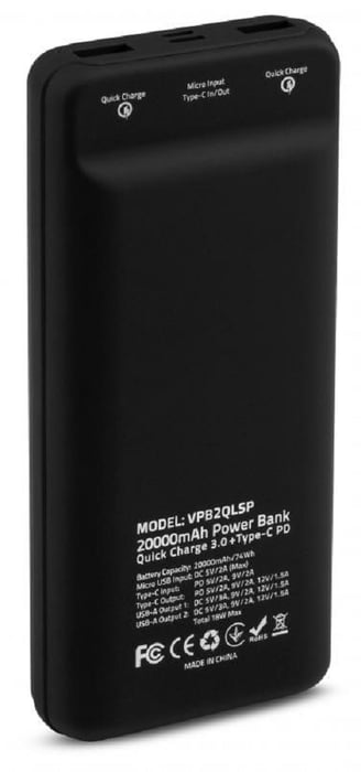 Аккумулятор Vinga 20000 mAh QC3.0 Display soft touch black (VPB2QLSBK) 20000 mAh, Li-pol, U | Фото 3