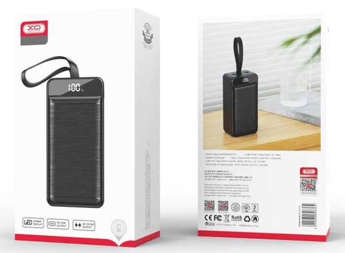 Аккумулятор XO PR160 80000 mAh PD20W + QC 3.0 22.5W Black | Фото 3