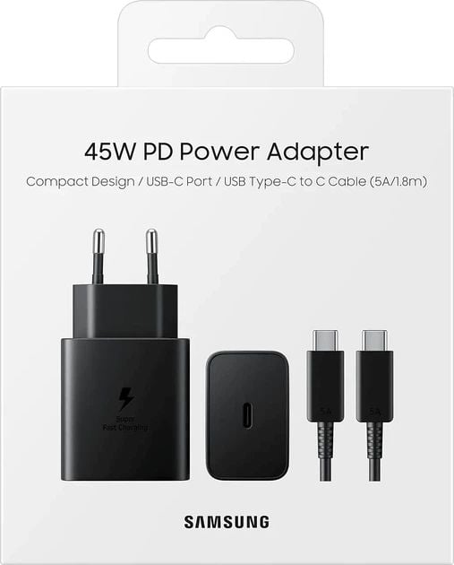 Мережевий зарядний пристрій Samsung 45W Compact Power Adapter (w C to C Cable) Black (EP-T4511XBEGEU) | Фото 2