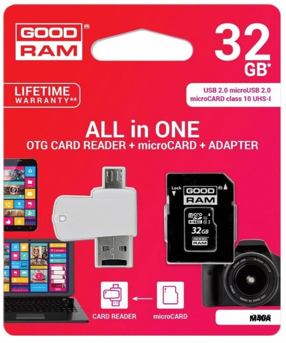 Карта пам'яті microSD GOODRAM microSDHC 32GB UHS-I Class 10) + Adapter + OTG Card reader (M1A4-0320R11) | Фото 3