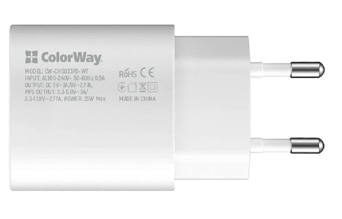 Мережевий зарядний пристрій ColorWay Power Delivery Port PPS USB Type-C (25W) білий | Фото 3