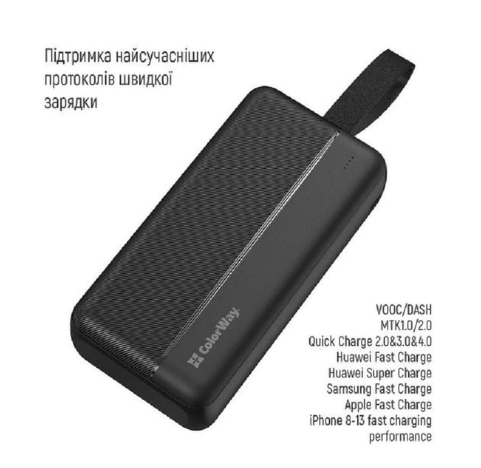 Акумулятор ColorWay УМБ 30 000 mAh High-power 2(USB QC3.0 + USB-C Power Delivery 22.5) Black | Фото 3