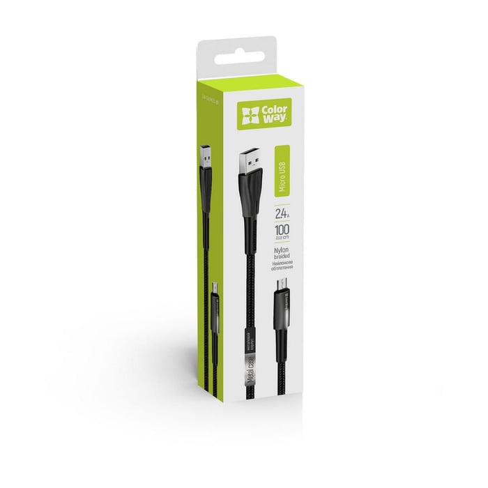 Кабель USB ColorWay microUSB (zinc alloy + led) 2.4А 1м чорний | Фото 3