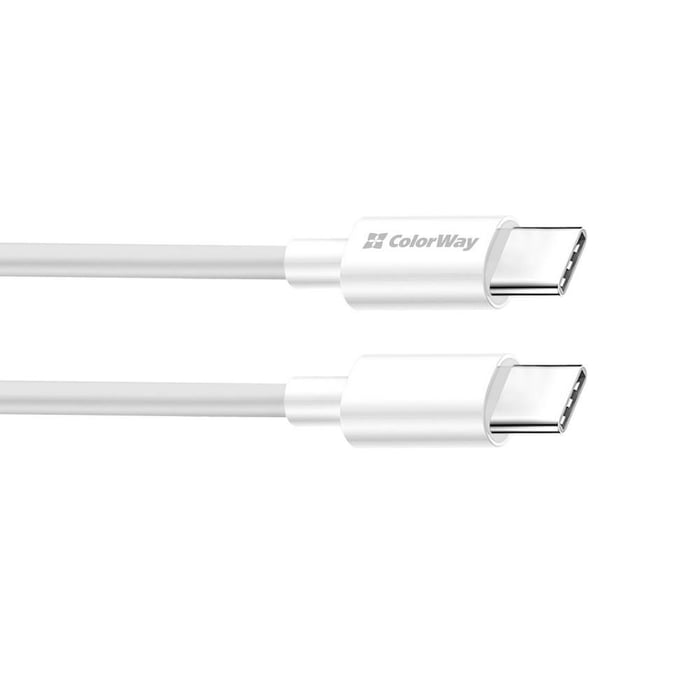 Кабель USB ColorWay Type-C - Type-C (TPE) (PD Fast Charging 60W) 3.0А 1м білий | Фото 3