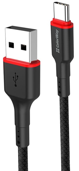 Кабель USB ColorWay USB - Type-C (PVC - red head) 2.4А 1м чорний | Фото 3