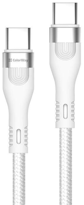 Кабель USB ColorWay Type-C - Type-C (braided nylon) (PD Fast Charging 240W) 5А 1м білий | Фото 3