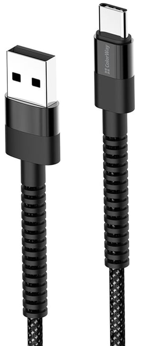Кабель USB ColorWay USB - Type-C (nylon - long head) 2.4А 1м чорний | Фото 3