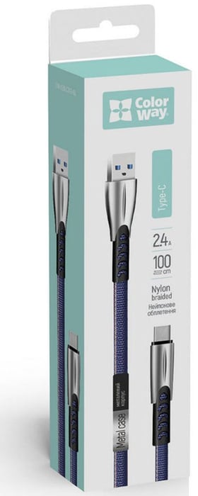 Кабель USB ColorWay CW-CBUC012-BL Type-C (zinc alloy) 2.4А 1м синій | Фото 2