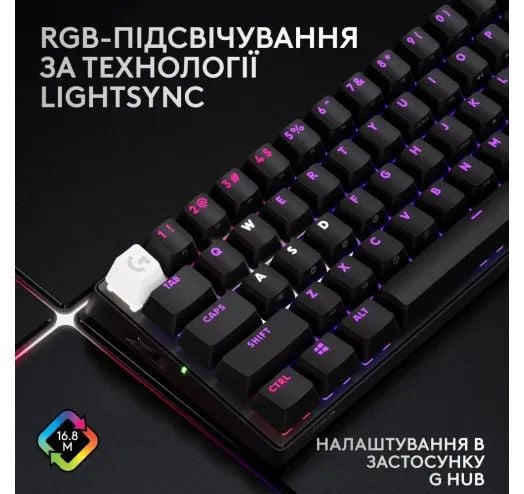 Клавиатура LOGITECH G Pro X 60 Lightspeed GX Tactile Wireless/Bluetooth UA Black (920-011911) | Фото 3