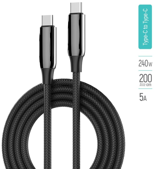 Кабель USB ColorWay Type-C - Type-C (PVC+Aluminum Alloy) (PD Fast Charging 240W) 5А 2м чорний | Фото 2