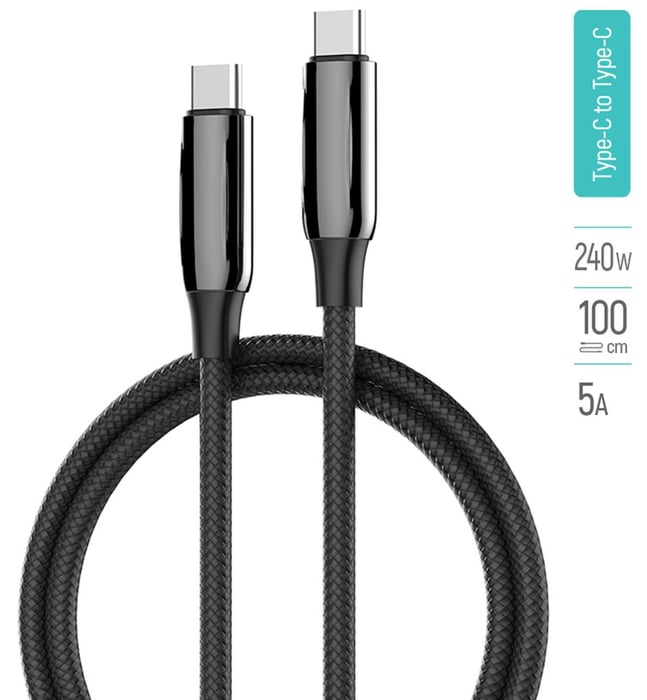 Кабель USB ColorWay Type-C - Type-C (PVC+Aluminum Alloy) (PD Fast Charging 240W) 5А 1м чорний | Фото 2