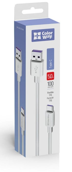 Кабель USB ColorWay Type-C (Fast Charging) 5.0А 1м білий | Фото 3