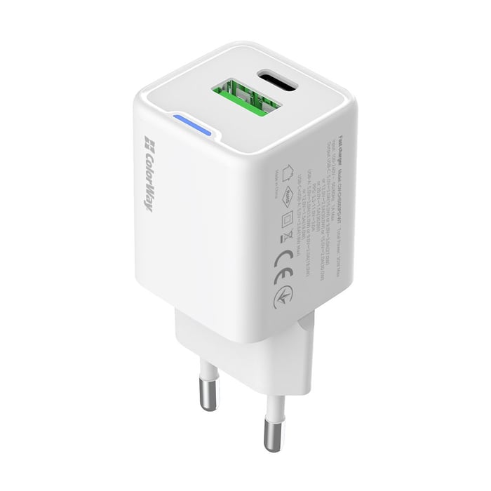 Мережевий зарядний пристрій ColorWay GaN Mini 35W PD Port PPS USB (Type-C PD + USB QC4.0) біле | Фото 3