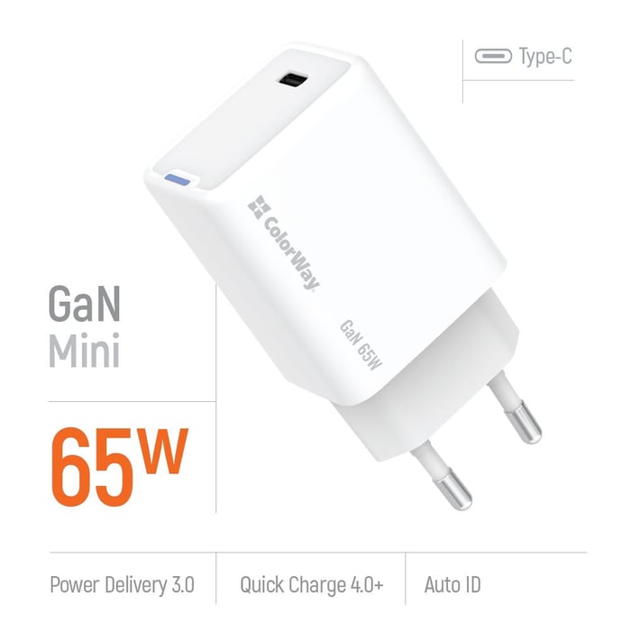 ColorWay GaN Mini 65W PD Port PPS USB-C біле | Фото 2
