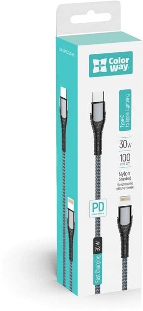 Кабель USB ColorWay Type-C - Apple Lightning (PD Fast Charging) 3.0А (30W) 1м сірий | Фото 3