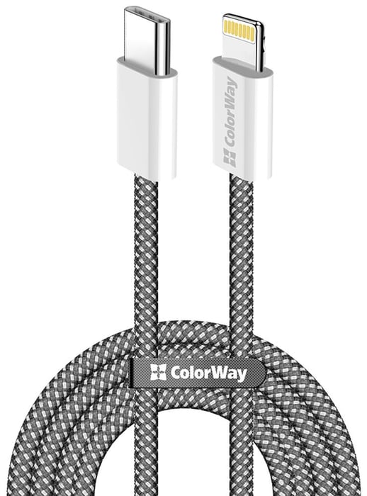 Кабель USB ColorWay Type-C - Apple Lightning (braided cotton) (PD Fast Charging 27W) 1м чорний | Фото 2