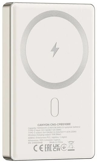 Аккумулятор CANYON 10000mAh OnPower 510 slim Magsafe PD/20W Beige (CNS-CPB510BE) | Фото 3