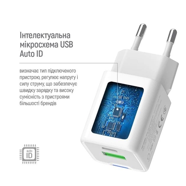 Мережевий зарядний пристрій ColorWay GaN Mini 20W PD Port PPS USB (Type-C PD + USB QC4.0) | Фото 3