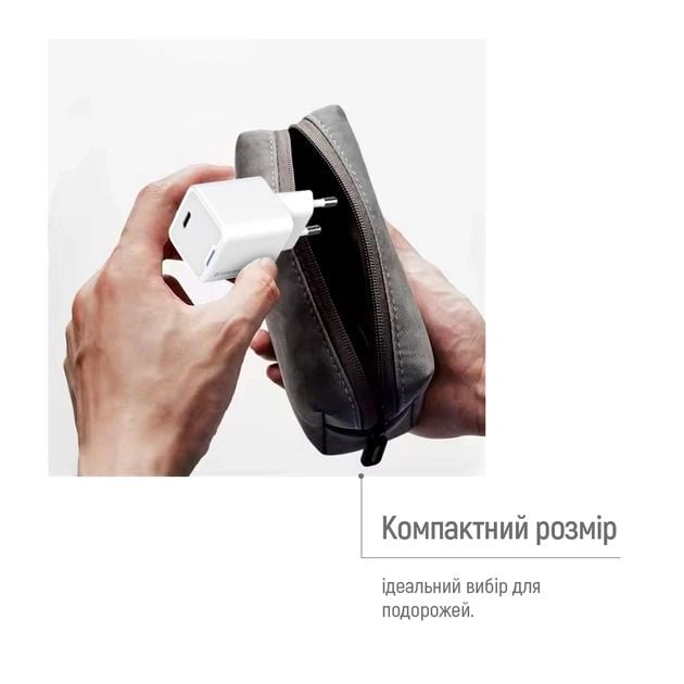 Мережевий зарядний пристрій ColorWay GaN Mini 20W PD Port PPS USB-C білий | Фото 3
