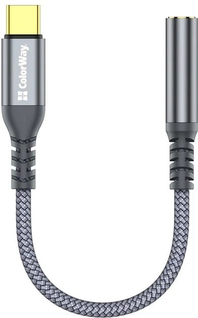 Кабель USB ColorWay USB-C to 3.5 мм Female Audio 14 см сірий | Фото 2