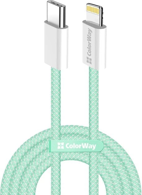 Кабель USB ColorWay Type-C - Apple Lightning (braided cotton) (PD Fast Charging 27W) 1м зелений | Фото 2