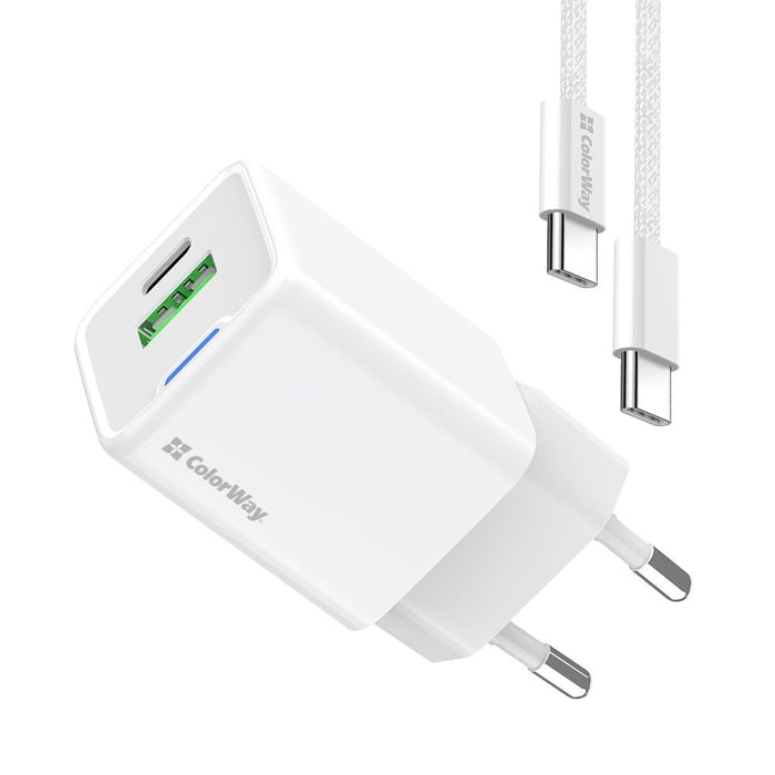 Мережевий зарядний пристрій ColorWay GaN Mini 35W PD Port PPS USB (Type-C PD + USB QC4.0) cable Type-C | Фото 3
