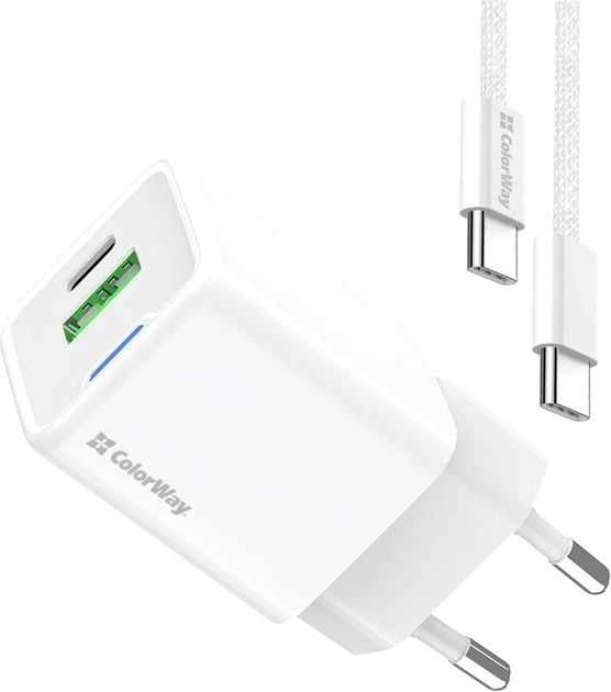 Мережевий зарядний пристрій ColorWay GaN Mini 35W PD Port PPS USB-C біле cable Type-C | Фото 1