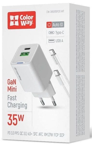 Мережевий зарядний пристрій ColorWay GaN Mini 35W PD Port PPS USB-C біле cable Type-C | Фото 2