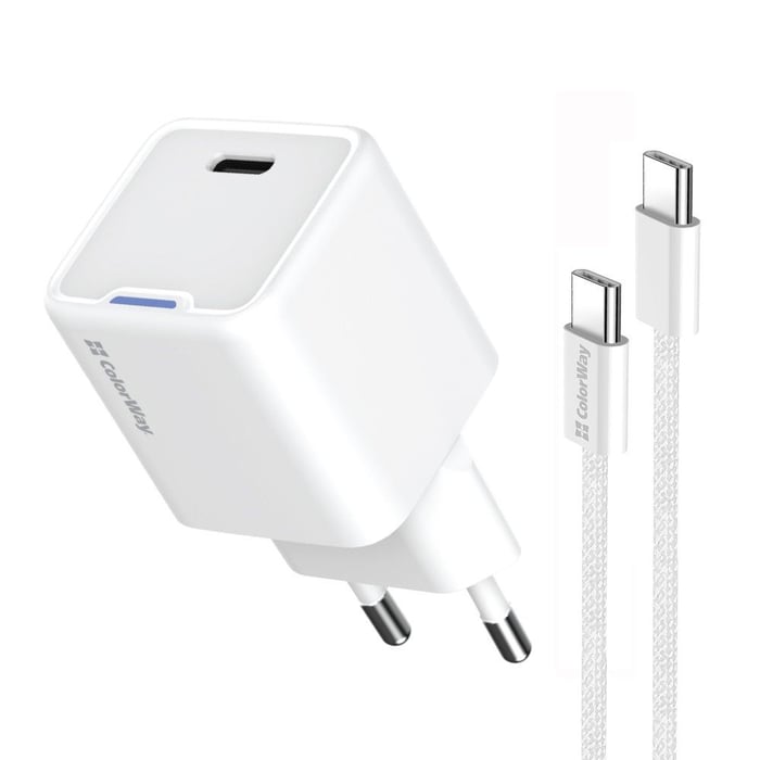 Мережевий зарядний пристрій ColorWay GaN Mini 25W PD Port PPS USB-C біле cable Type-C | Фото 3