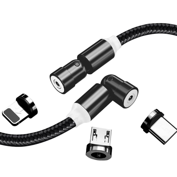 Кабель USB ColorWay USB - 3в1 (Lightning + MicroUSB + Type-C) Magnetic Rotation 540 ° 2.4а 1м чорний | Фото 3