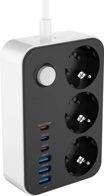 Мережевий фільтр СolorWay 3 розетки/6USB (3 USB-A + 3 USB-С) (20W) 2 м Black (CW-CHE36PDB) | Фото 1