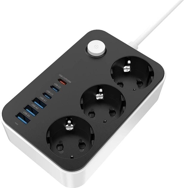 Мережевий фільтр СolorWay 3 розетки/6USB (3 USB-A + 3 USB-С) (20W) 2 м Black (CW-CHE36PDB) | Фото 3